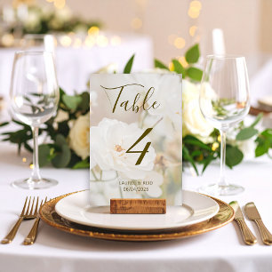 Romantic Faded White Roses Photo Custom Wedding Table Number