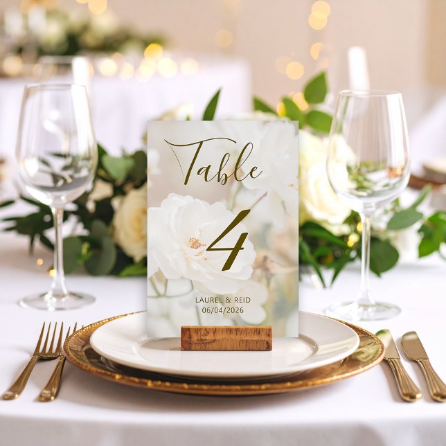 Romantic Faded White Roses Photo Custom Wedding Table Number (Creator Uploaded)