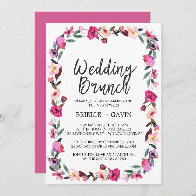 Romantic Fairytale Blossom Wreath Wedding Brunch Invitation (Front/Back)