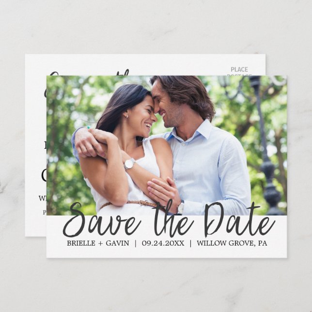Romantic Fairytale Calligraphy Save the Date Photo Announcement Postcard (Front/Back)