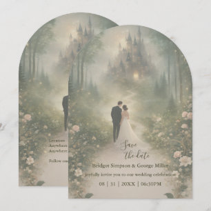 Romantic Fairytale Castle Wedding safe the date Invitation