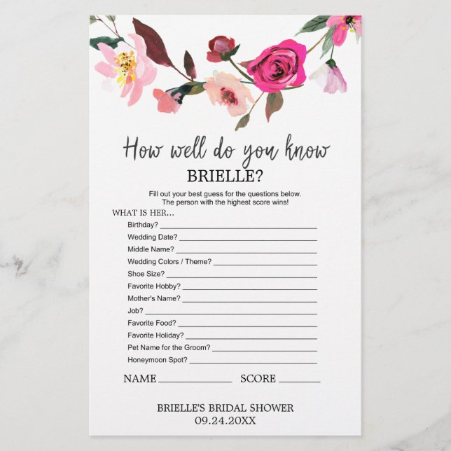 Romantic Fairytale "Do You Know The Bride" Game (Front)