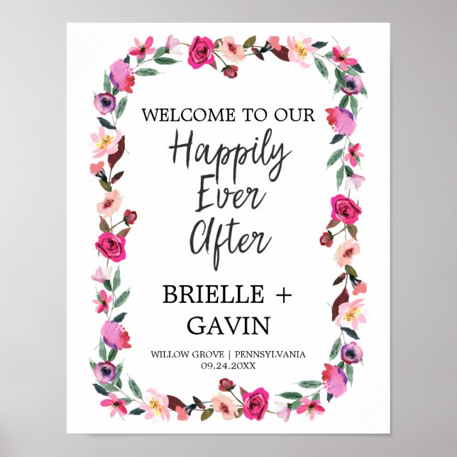 Romantic Fairytale "Happily Ever After" Wedding Poster (Front)