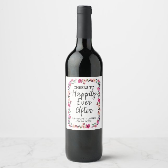 Romantic Fairytale "Happily Ever After" Wedding Wine Label (Front)