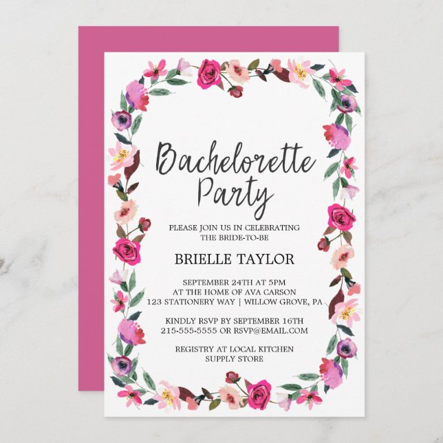 Romantic Fairytale Wreath Bachelorette Party Invitation (Front/Back)