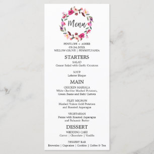 Romantic Fairytale Wreath Wedding Menu Card