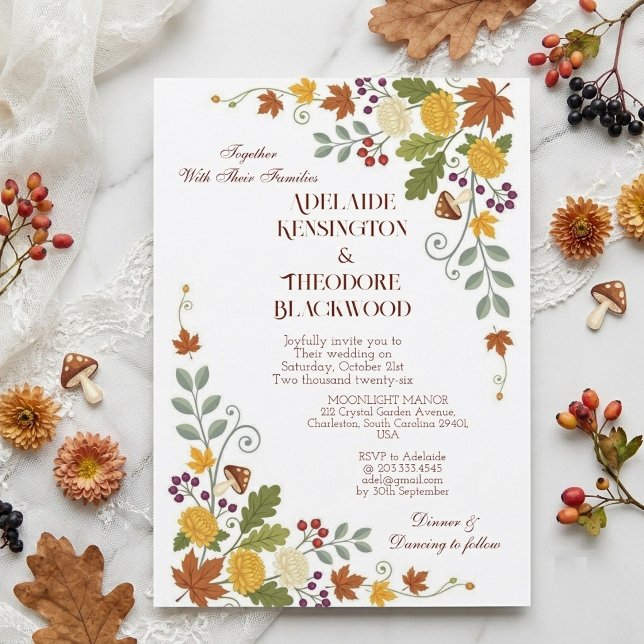Romantic Fall Autumn Bliss Botanical Flora Wedding Invitation (Romantic Fall Autumn Bliss Botanical Flora Wedding Invitation)