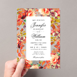 Romantic Fall Autumn Garden Floral Wedding  Acrylic Invitations