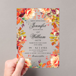 Romantic Fall Autumn Garden Floral Wedding Script Acrylic Invitations