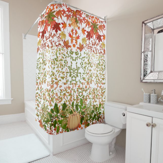 Romantic Fall Colours Maple Leaves Autumn Pumpkin Shower Curtain (In Situ)