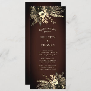 Romantic Fall Floral Aged Brown Wedding Invitation