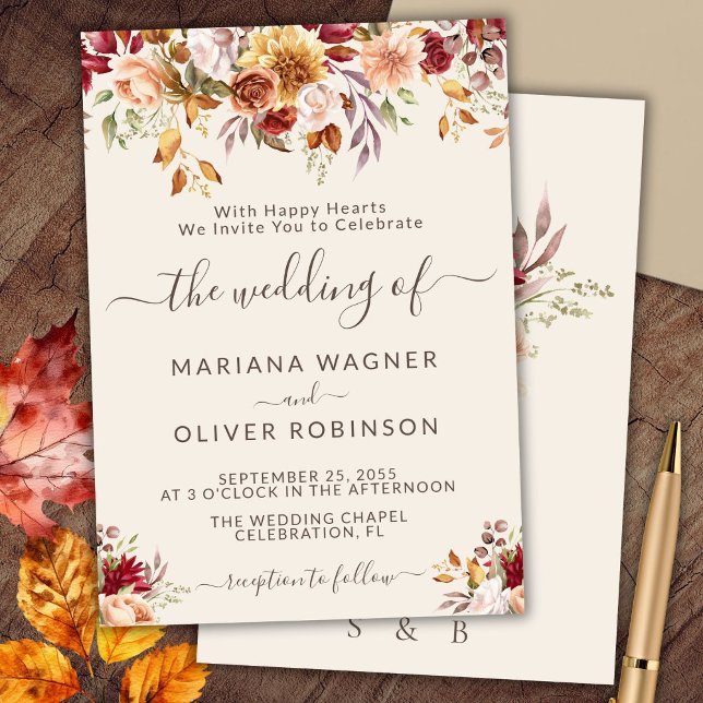 Romantic Fall Floral Wedding Invitation (Creator Uploaded)