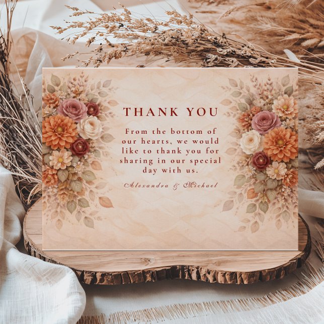 Romantic Fall Floral Wedding Thank You Card (Creator Uploaded)