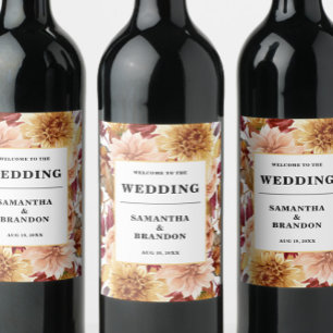 Romantic Fall Floral Wedding Wine Label