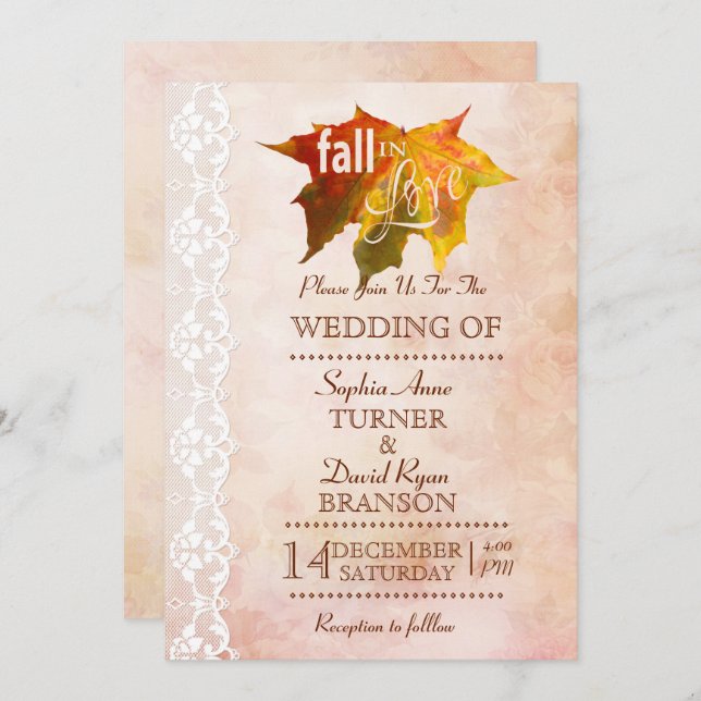 Romantic Fall in Love Romantic Wedding Invitation (Front/Back)