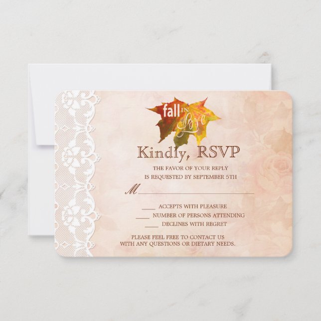 Romantic Fall in Love Wedding RSVP Invitation (Front)