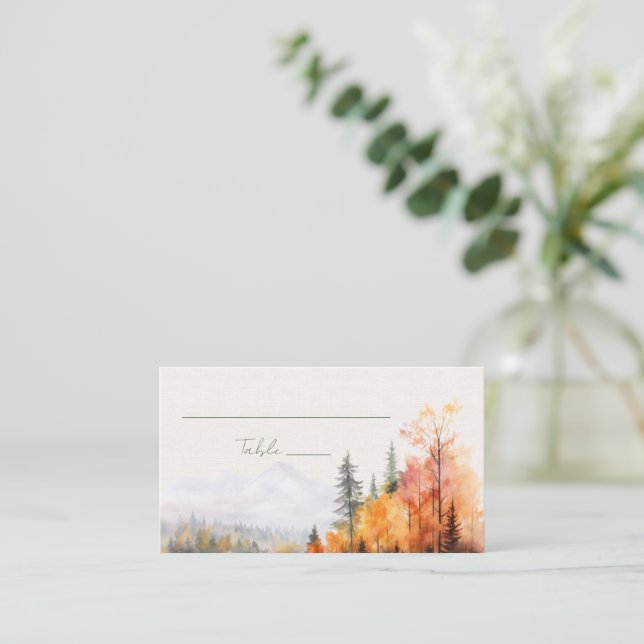 Romantic fall lake Wedding Place Card (Standing Front)