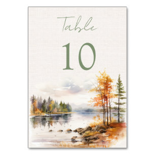 Romantic fall lake Wedding Table Number