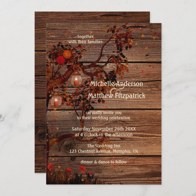 Romantic Fall Lanterns Wedding Invitation (Front/Back)