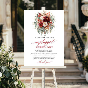 Romantic Fall Marsala Floral Unplugged Ceremony Poster