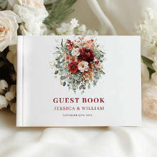 Romantic Fall Marsala Floral Wedding Guest Book