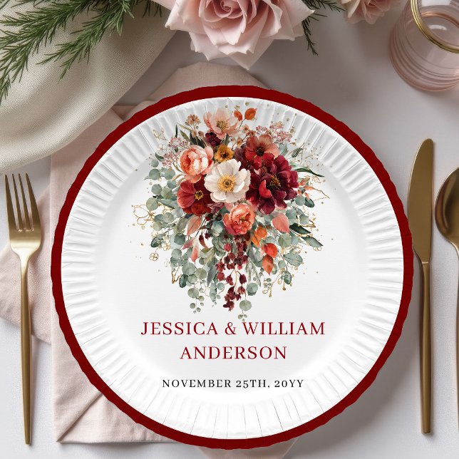 Romantic Fall Marsala Floral Wedding Paper Plates (Romantic Fall Marsala Floral Wedding Paper Plates

)