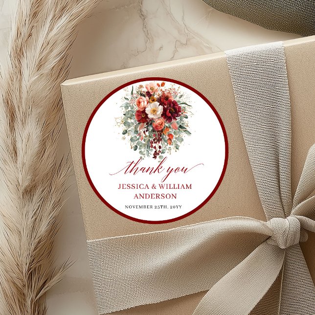 Romantic Fall Marsala Floral Wedding Sticker (Romantic Fall Marsala Floral Wedding Sticker

)