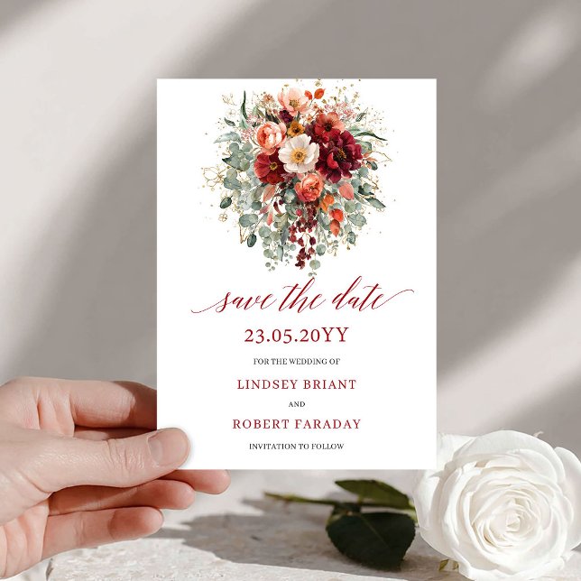 Romantic Fall Marsala Gold Floral Save The Date (Romantic Fall Marsala Gold Floral Save The Date

)
