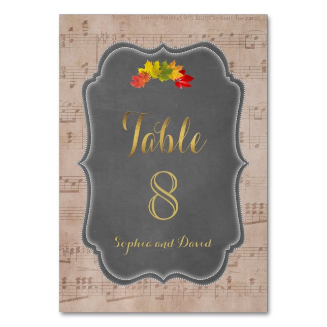 Romantic Fall Music Sheet Wedding TABLE NUMBER (Front)