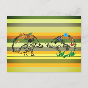Romantic Fall Postcard Hedgehogs Drawing Postcard