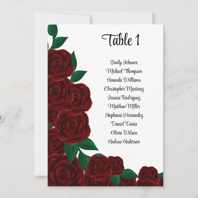 Romantic Fall red rose wedding sign seating chart Invitation (Front)