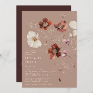 Romantic Fall Taupe Wildflower Baby Shower Invitation