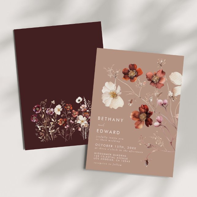 Romantic Fall Taupe Wildflower Wedding Invitation (Creator Uploaded)