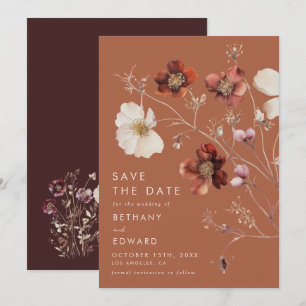 Romantic Fall Terracotta Wildflower Wedding Save The Date