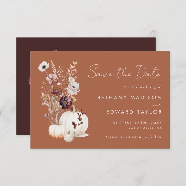 Romantic Fall Terracotta Wildflower Wedding Save The Date (Front/Back)