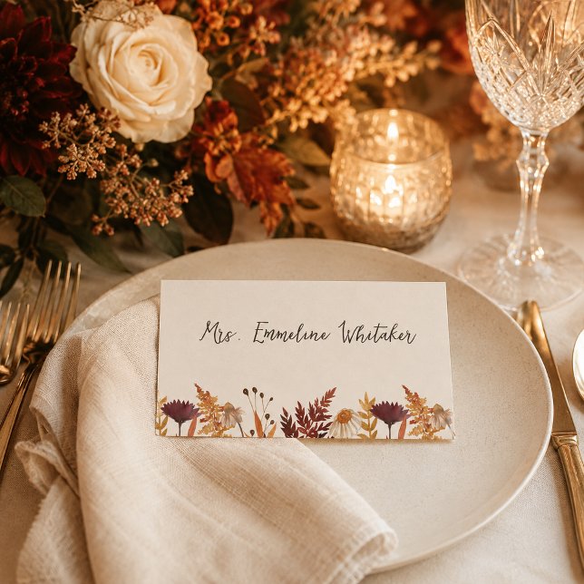 Romantic Fall Watercolor Wildflower Meadow Place Card (Creator Uploaded)