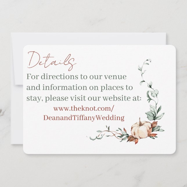 Romantic Fall Wedding Detail Cards (Front)