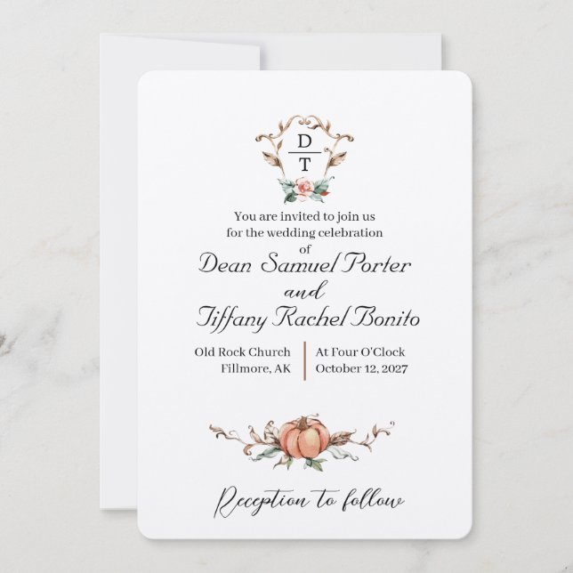 Romantic Fall Wedding  Invitation (Front)