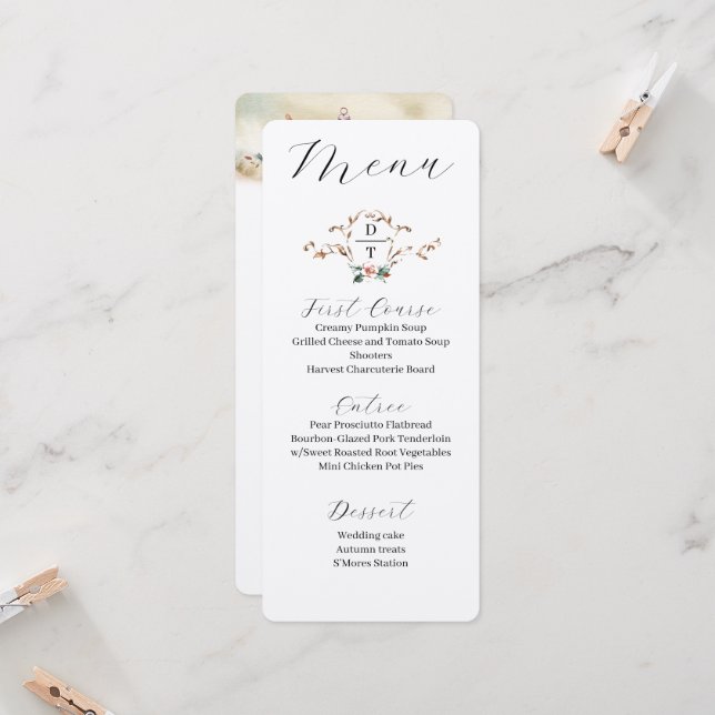 Romantic Fall Wedding Menu Invitation (Front/Back In Situ)