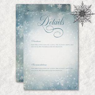 Romantic Falling Snow Blue & White Sparkle Details Enclosure Card
