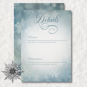 Romantic Falling Snow Blue & White Wedding Details Enclosure Card