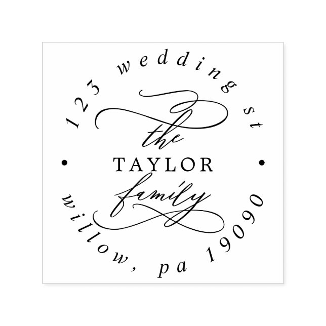 Romantic Family Holiday Card Circular Address Self-inking Stamp (Design)