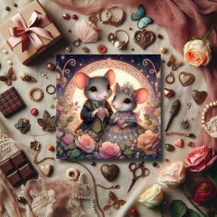 Romantic Fantasy Mice Whimsical Valentine Holiday Card