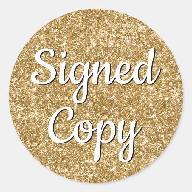 Romantic Faux Gold Glitter Photo Signed Copy Classic Round Sticker (Front)