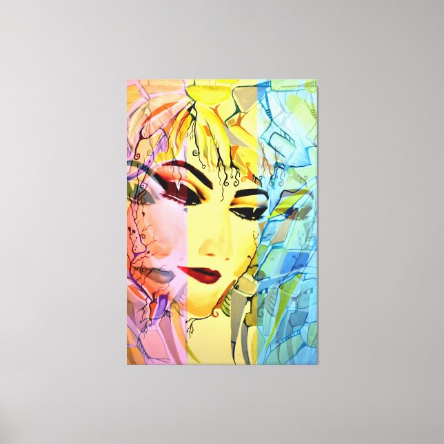 Romantic Female Silhouette Watercolor Painting Canvas Print (Front)