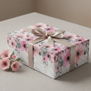 Romantic Feminine Elegant Antique Pink Floral Wrapping Paper Sheet