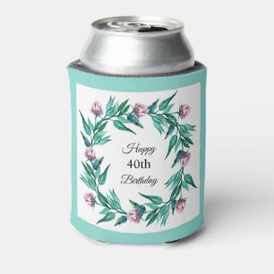 Romantic Feminine Floral 40th Birthday Can Cooler