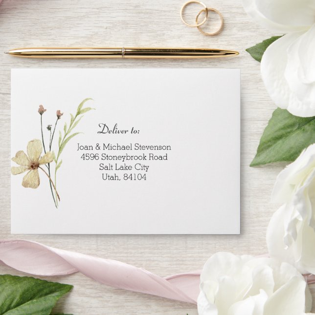 Romantic Field Flower Wedding Pre-addressed Envelope (Wedding)