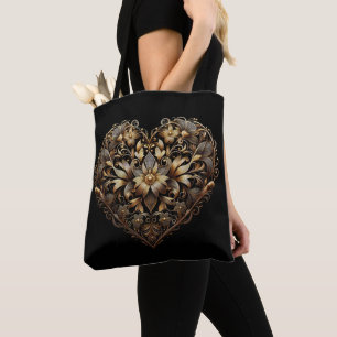 Romantic filigree gold heart. Valentines Day Love Tote Bag