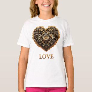 Romantic filigree gold heart with Love word T-Shirt